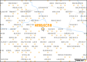 map of Hradečná