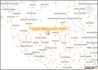 map of Yūsefābād-e Şeyrafī