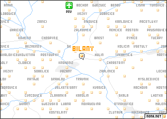 map of Bílany