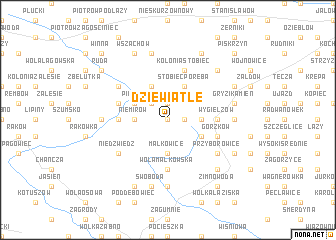 map of Dziewiatle