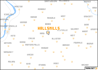 map of Halls Mills