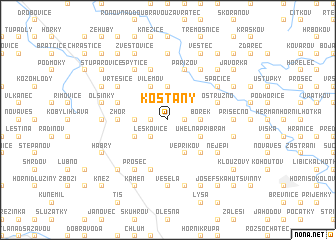 map of Košťany