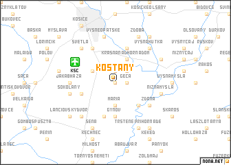 map of Košťany