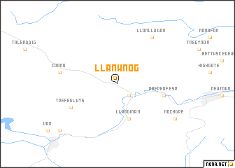 map of Llanwnog