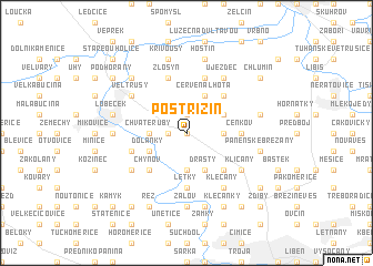 map of Postřižín