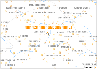 map of Ramaẕānābād-e Qorbān ‘Alī