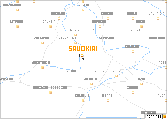 map of Šaučikiai