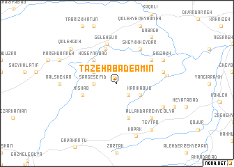 map of Tāzehābād-e Amīn