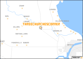 map of Three Churches Corner