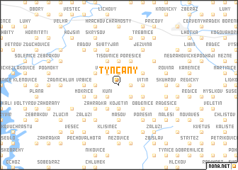 map of Týnčany