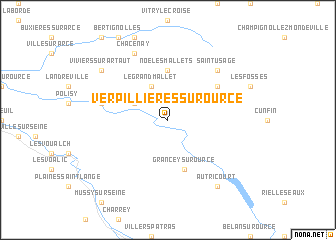 map of Verpillières-sur-Ource