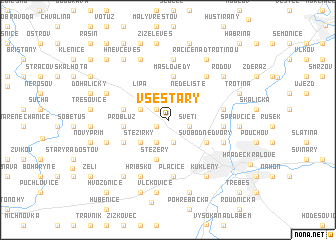 map of Všestary