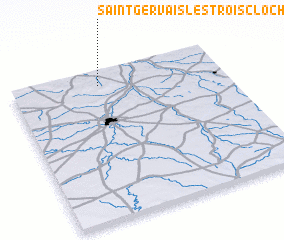 3d view of Saint-Gervais-les-Trois-Clochers