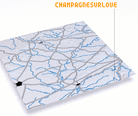 3d view of Champagne-sur-Loue