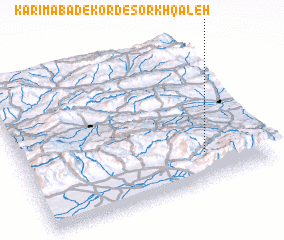 3d view of Karīmābād-e Kord-e Sorkh Qal‘eh