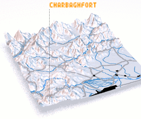 3d view of Chārbāgh Fort